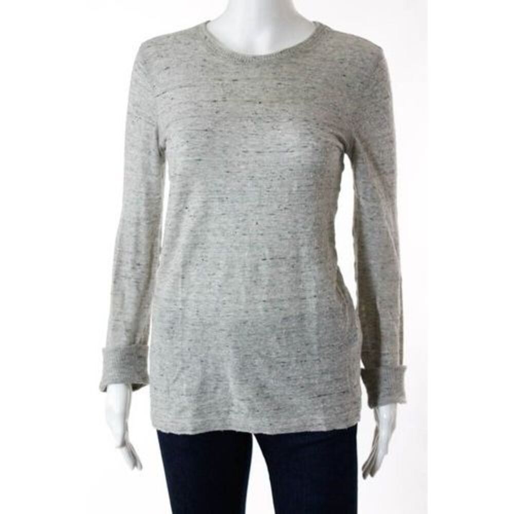 THEORY Heather Gray Cotton Long Sleeve Crew Neck Knit Pullover Sweater Sz S